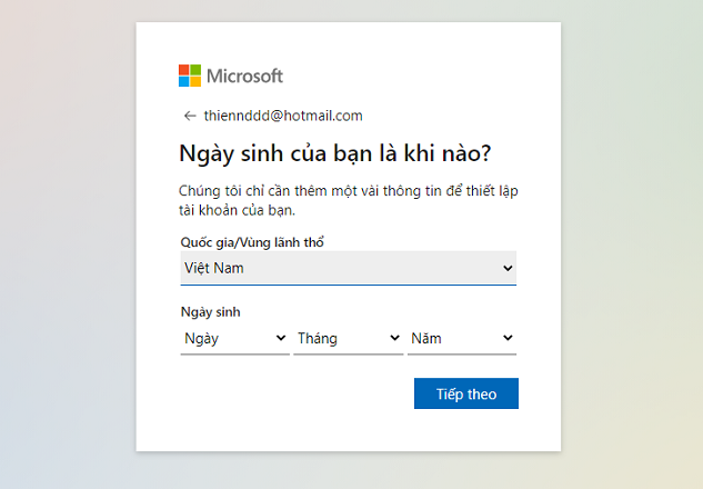 Bước 3 tạo Hotmail